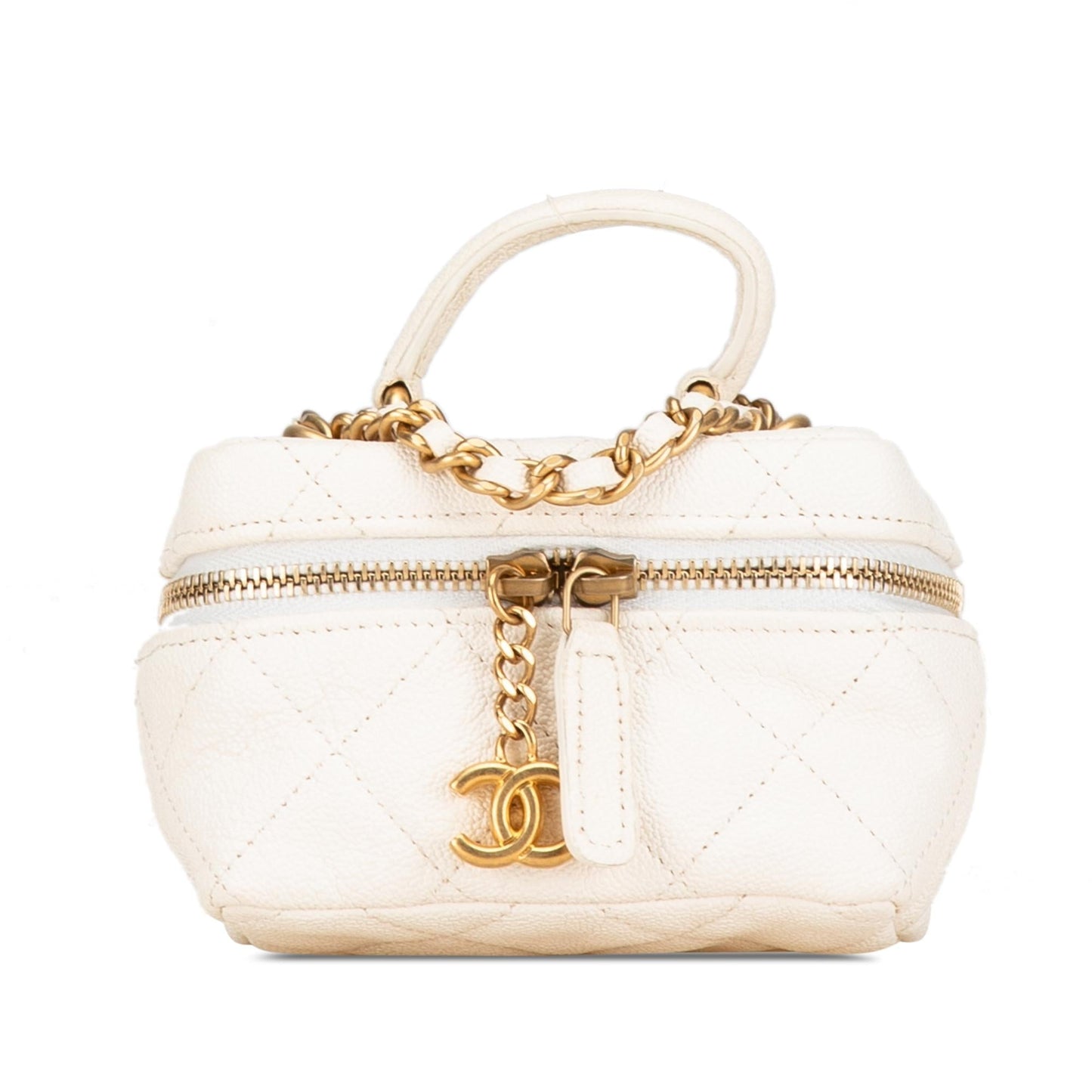 Chanel Mini Caviar Chain Zip Around Vanity Case