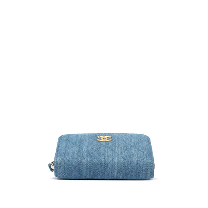 Chanel Mini Denim Pearl Crush Card Holder On Chain