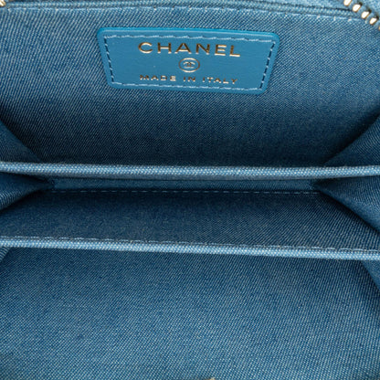 Chanel Mini Denim Pearl Crush Card Holder On Chain