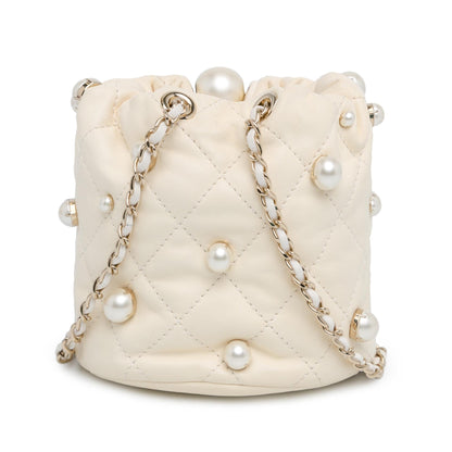 Chanel Mini Quilted Lambskin About Pearls Drawstring Bucket Bag (SHG-KIu1EB)