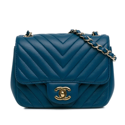 Chanel Mini Square Classic Chevron Lambskin Single Flap (SHG-Vx8JKw)