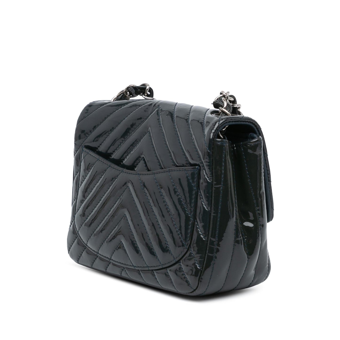 Chanel Mini Square Classic Chevron Patent Flap