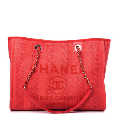 CHANEL Mixed Fibers Striped Deauville Tote