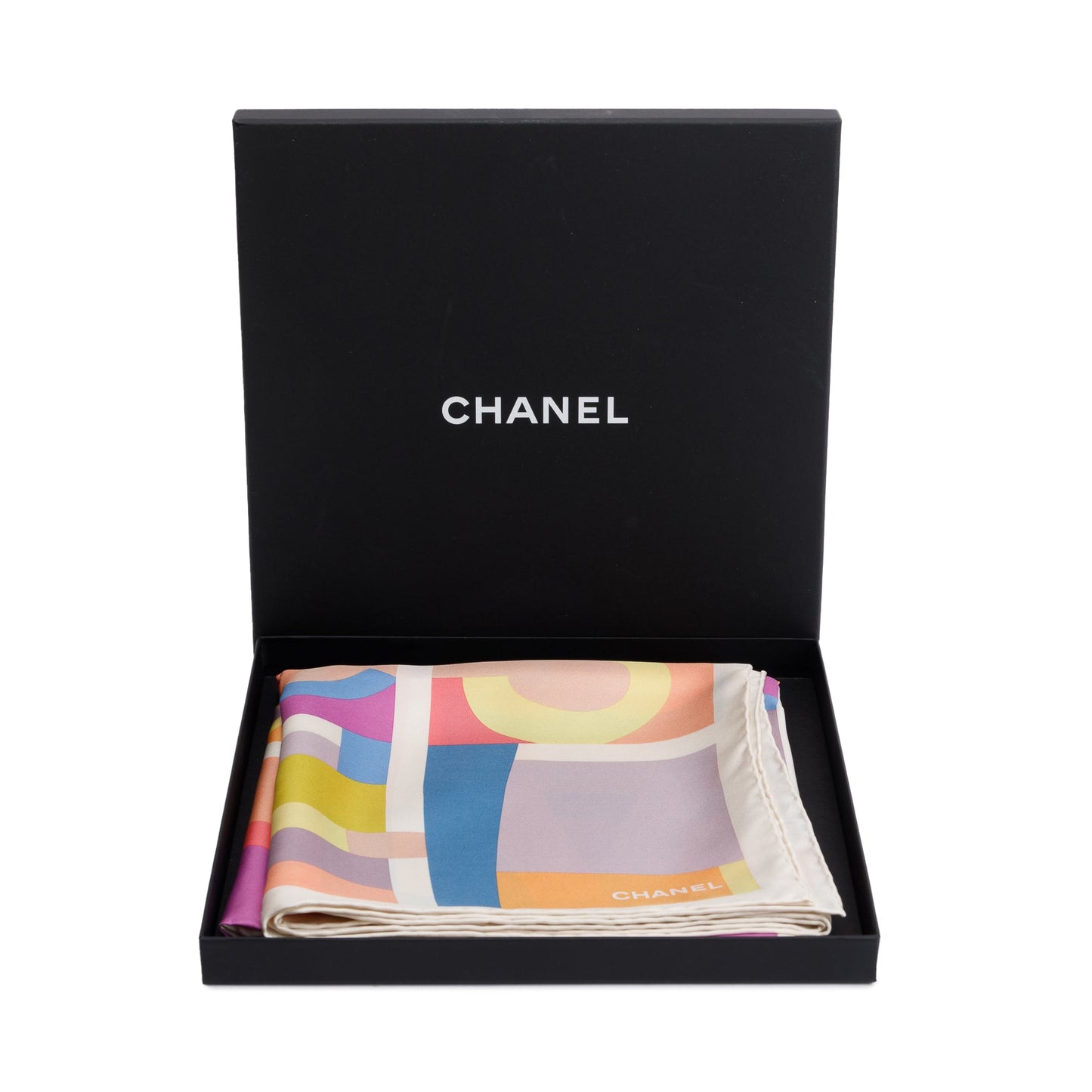 Chanel Multicolor Logo Print Silk Square Scarf