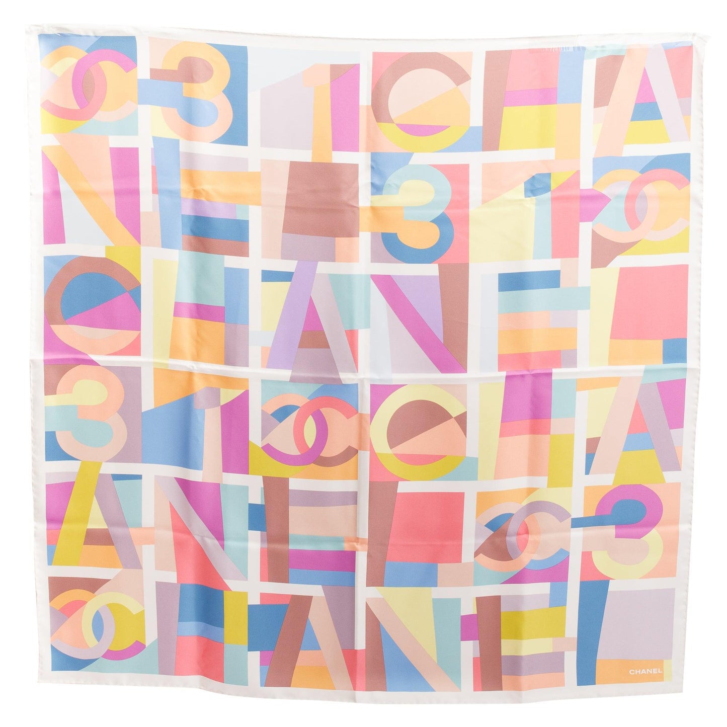Chanel Multicolor Logo Print Silk Square Scarf