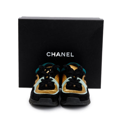 Chanel Multicolor Suede, Calfskin & Fabric CC Logo Low-Top Sneakers, Size 37