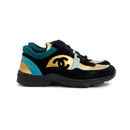 Chanel Multicolor Suede, Calfskin & Fabric CC Logo Low-Top Sneakers, Size 37