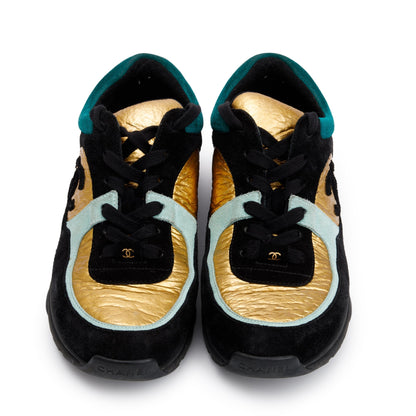 Chanel Multicolor Suede, Calfskin & Fabric CC Logo Low-Top Sneakers, Size 37
