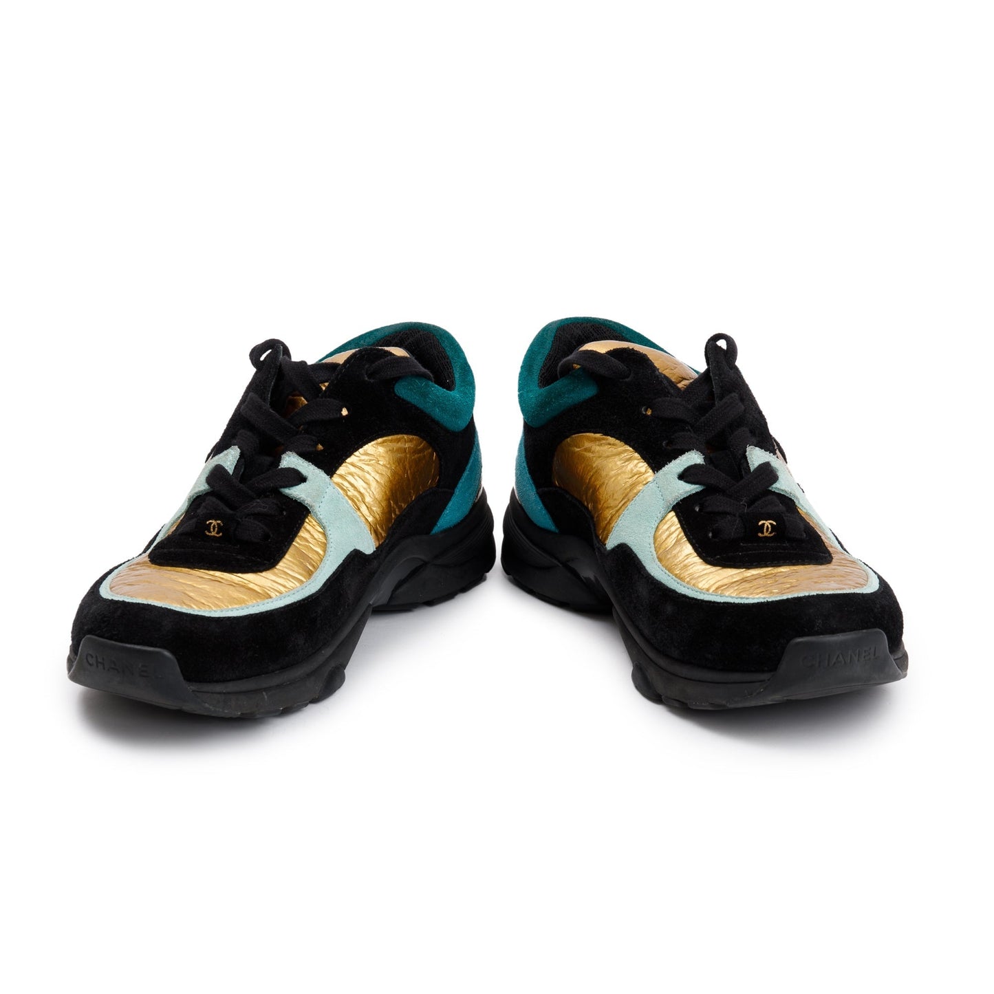 Chanel Multicolor Suede, Calfskin & Fabric CC Logo Low-Top Sneakers, Size 37