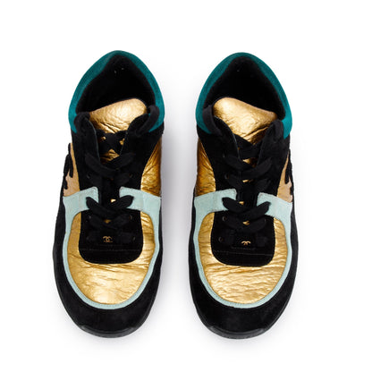 Chanel Multicolor Suede, Calfskin & Fabric CC Logo Low-Top Sneakers, Size 37
