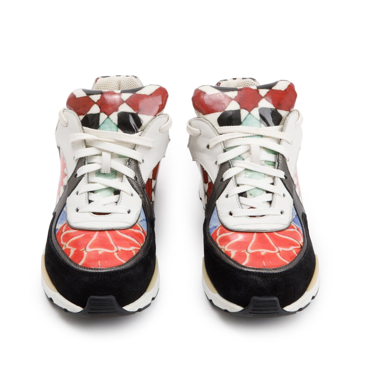 Chanel Multicolor Suede Patent Leather CC Logo Graffiti Flower Sneakers, Size 38
