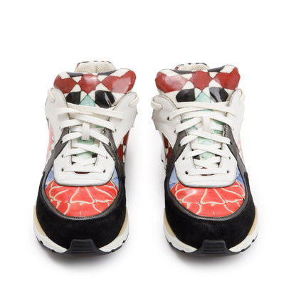 Chanel Multicolor Suede Patent Leather CC Logo Graffiti Flower Sneakers, Size 38