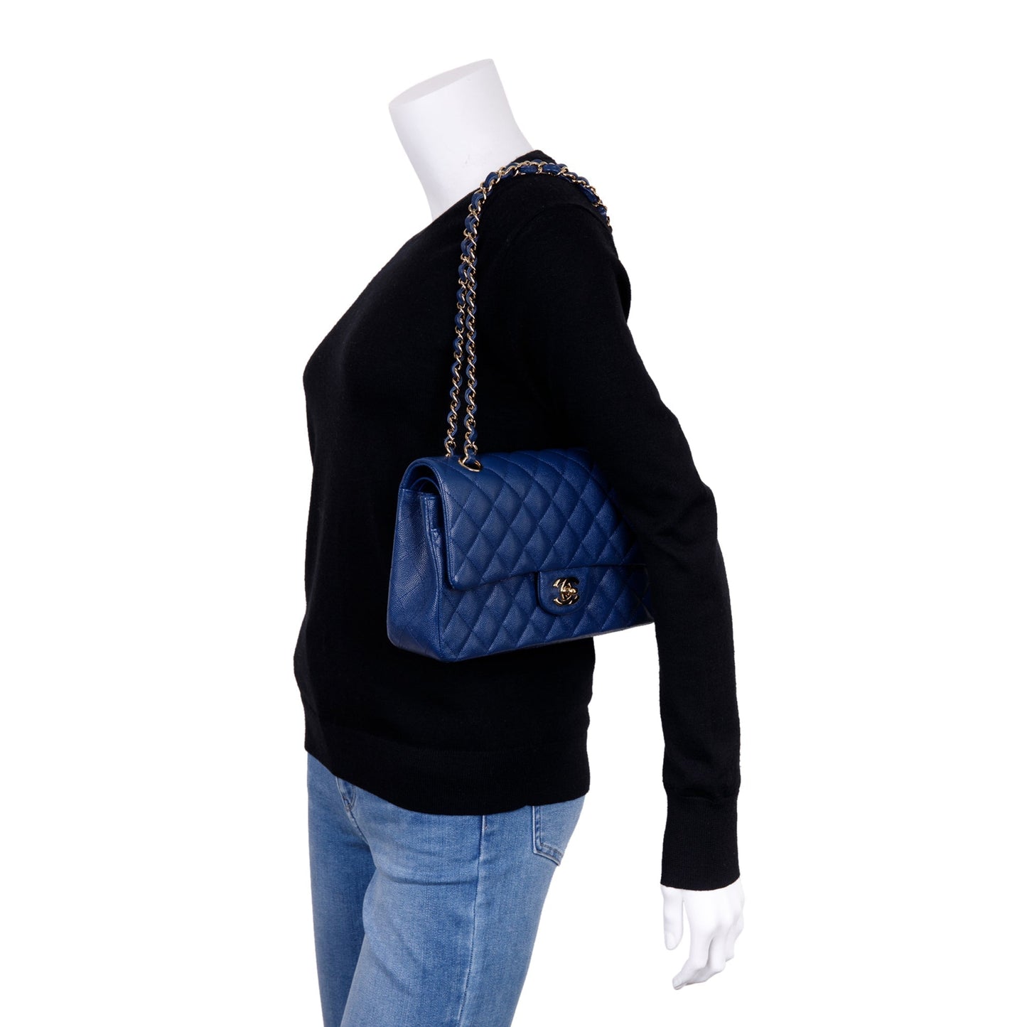 Chanel Navy Blue Classic Medium Double Flap Bag