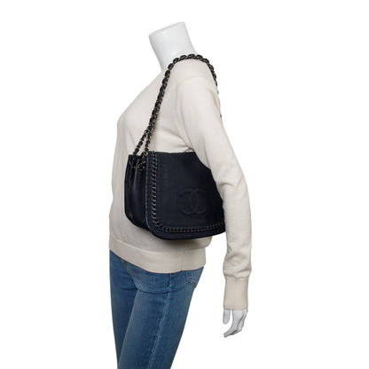 Chanel Navy Calfskin Luxe Ligne Accordion Flap Bag