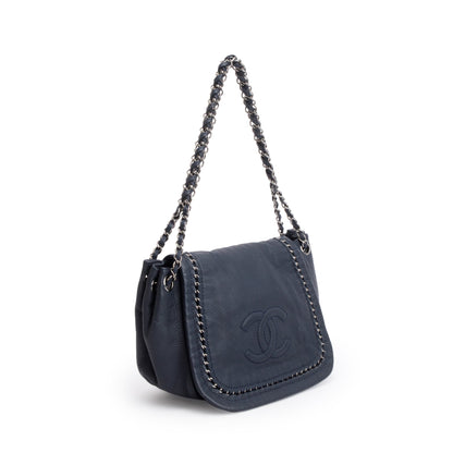Chanel Navy Calfskin Luxe Ligne Accordion Flap Bag