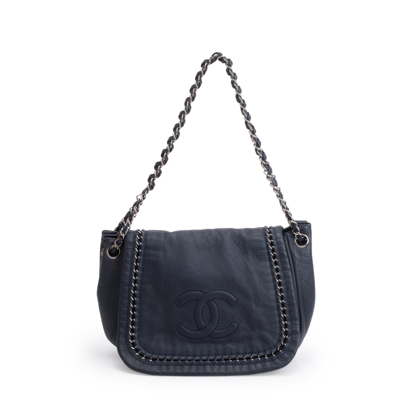 Chanel Navy Calfskin Luxe Ligne Accordion Flap Bag