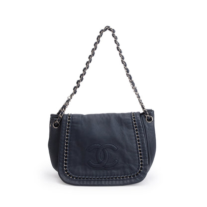 Chanel Navy Calfskin Luxe Ligne Accordion Flap Bag