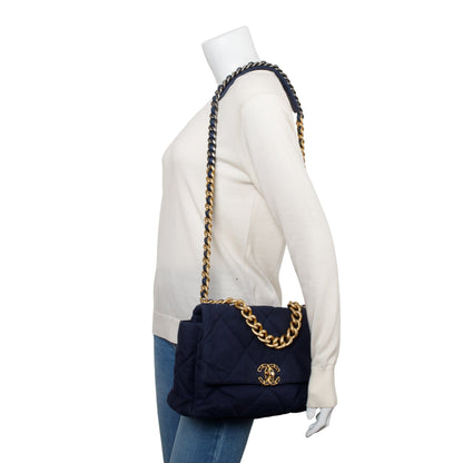 Chanel Navy Canvas Large 19 Flap Bag