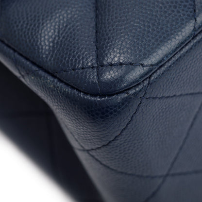 Chanel Navy Caviar Leather Classic Jumbo Double Flap Bag