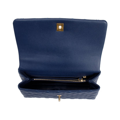 Chanel Navy Caviar Leather Lizard-Trimmed Small Coco Handle Bag