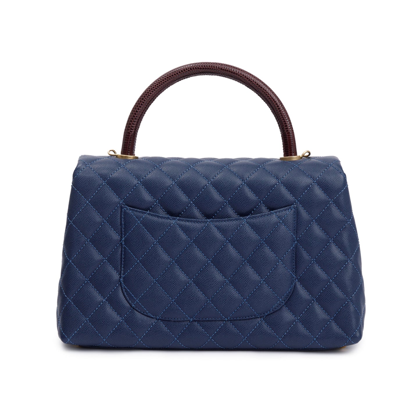 Chanel Navy Caviar Leather Lizard-Trimmed Small Coco Handle Bag