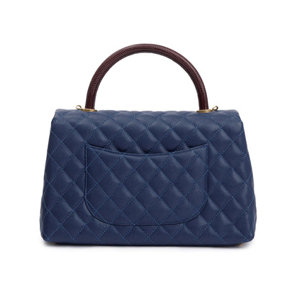 Chanel Navy Caviar Leather Lizard-Trimmed Small Coco Handle Bag
