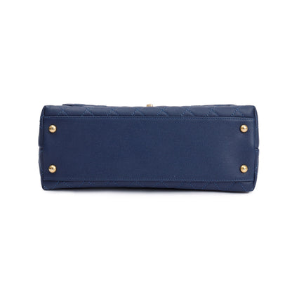 Chanel Navy Caviar Leather Lizard-Trimmed Small Coco Handle Bag