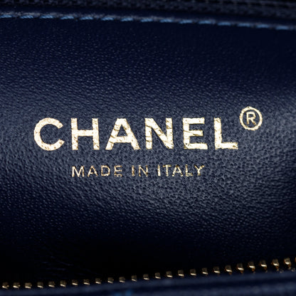Chanel Navy Caviar Leather Lizard-Trimmed Small Coco Handle Bag