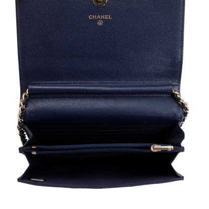 Chanel Navy Caviar Quilted Square Wallet on Chain