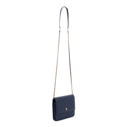 Chanel Navy Caviar Quilted Square Wallet on Chain