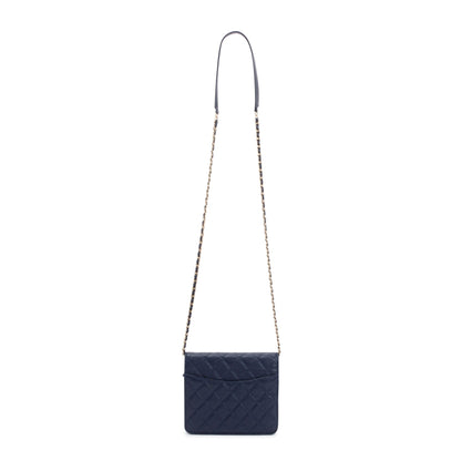 Chanel Navy Caviar Quilted Square Wallet on Chain