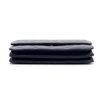 Chanel Navy Caviar Quilted Square Wallet on Chain