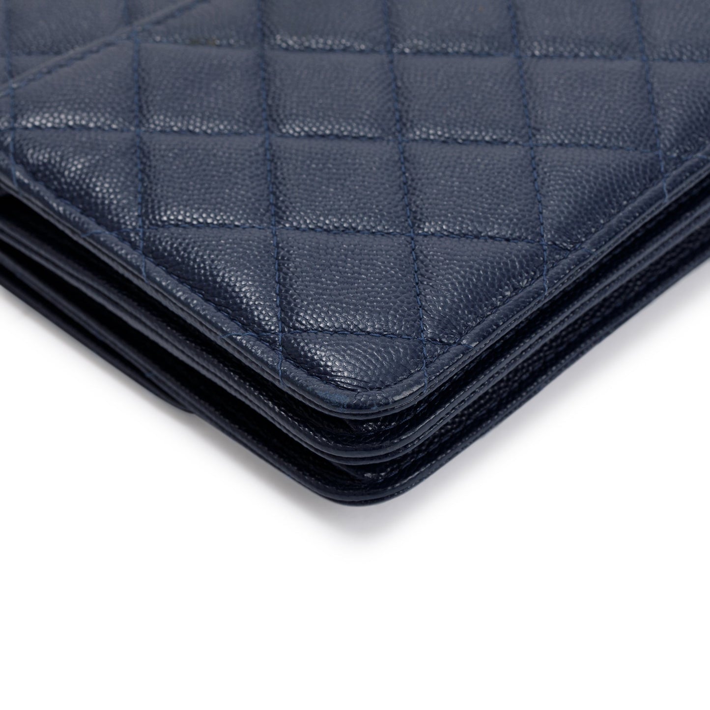 Chanel Navy Caviar Quilted Square Wallet on Chain