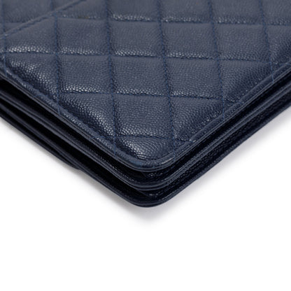 Chanel Navy Caviar Quilted Square Wallet on Chain