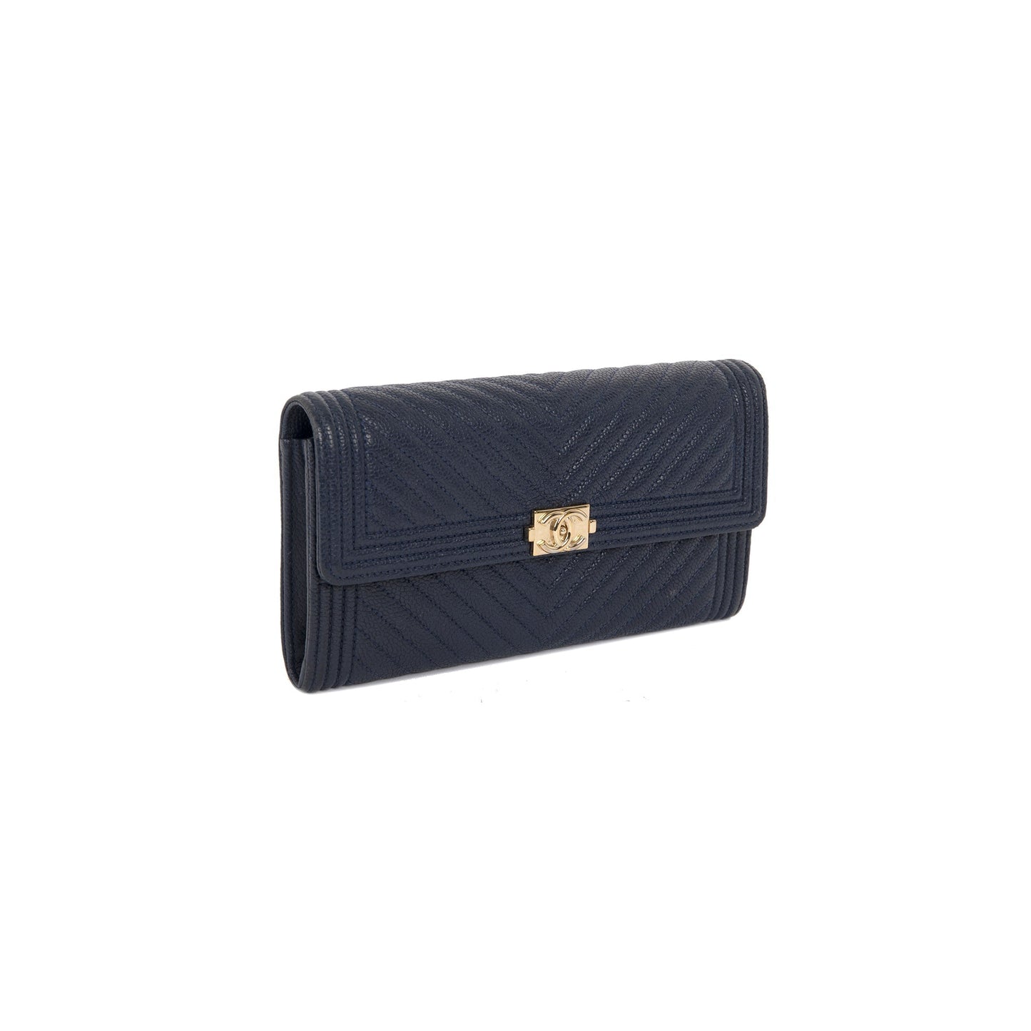 Chanel Navy Chevron Boy Long Flap Wallet