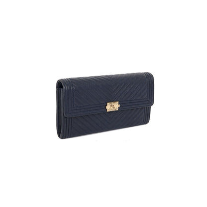 Chanel Navy Chevron Boy Long Flap Wallet