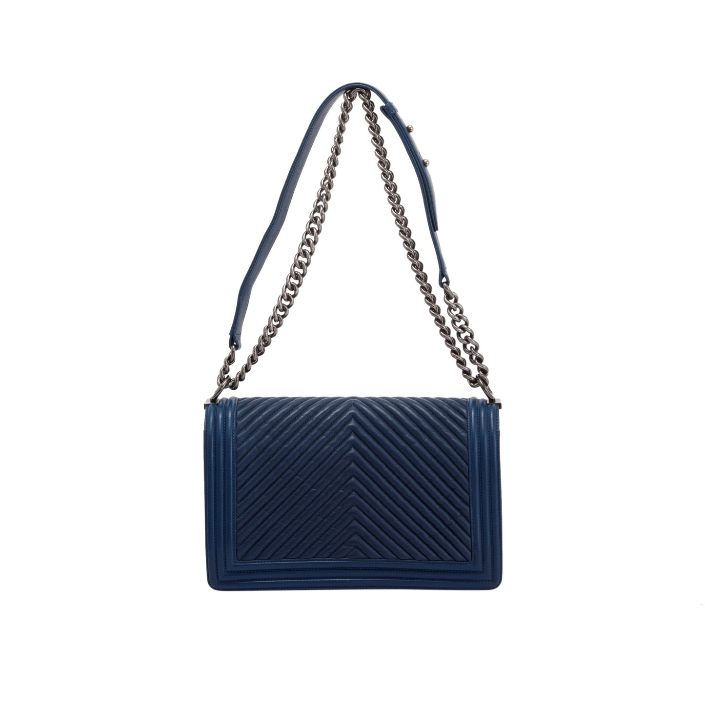 Chanel Navy Chevron Large Boy Bag