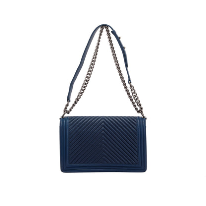 Chanel Navy Chevron Large Boy Bag