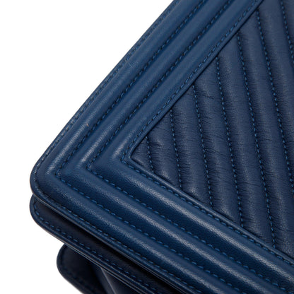 Chanel Navy Chevron Large Boy Bag