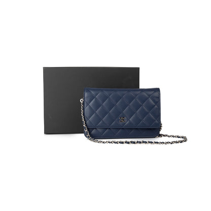 Chanel Navy Lambskin Classic Wallet on Chain