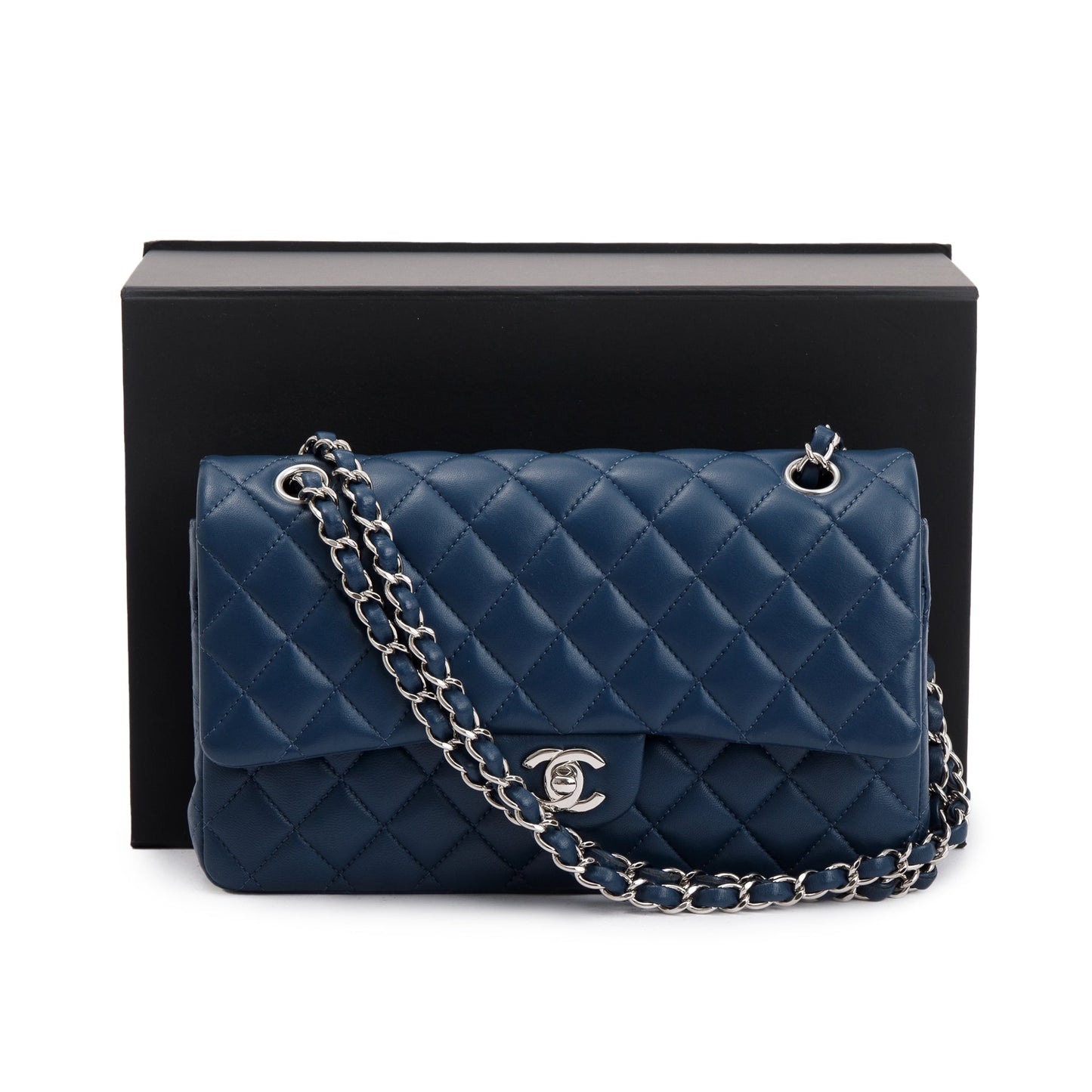 Chanel Navy Lambskin Leather Classic Medium Double Flap Bag