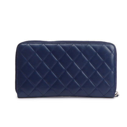 Chanel Navy Lambskin Leather Large Zip Around Organizer Wallet