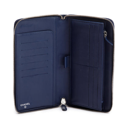 Chanel Navy Lambskin Leather Large Zip Around Organizer Wallet