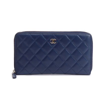 Chanel Navy Lambskin Leather Large Zip Around Organizer Wallet