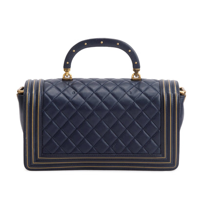 Chanel Navy Lambskin Leather Medium Boy Studded Handle Bag