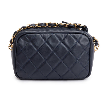 Chanel Navy Lambskin Leather Small Buckle Camera Case