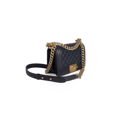 Chanel Navy Lambskin Small Boy Bag
