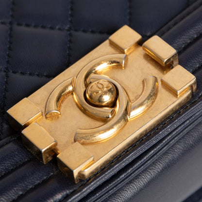 Chanel Navy Lambskin Small Boy Bag