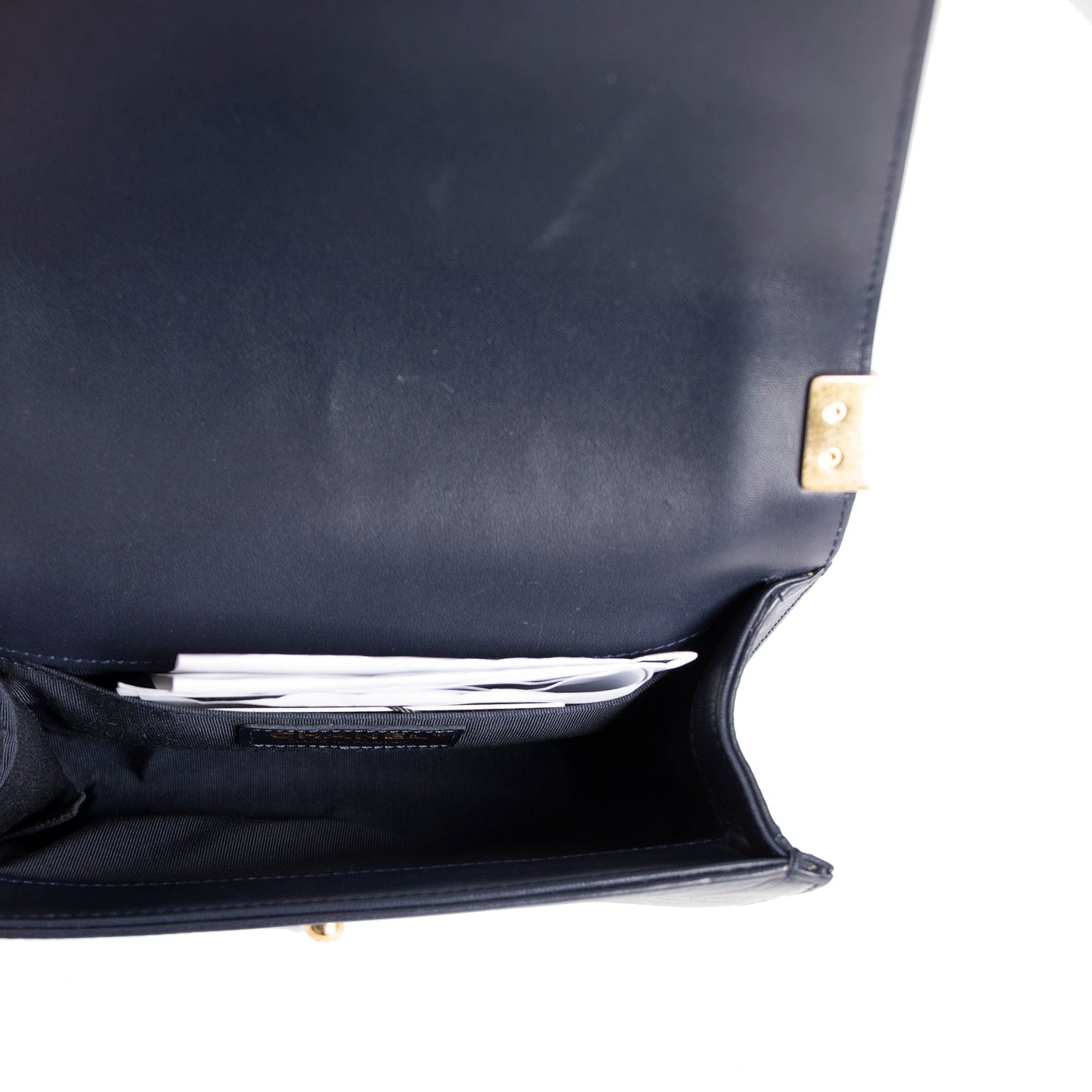 Chanel Navy Lambskin Small Boy Bag