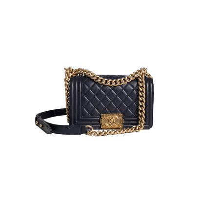 Chanel Navy Lambskin Small Boy Bag
